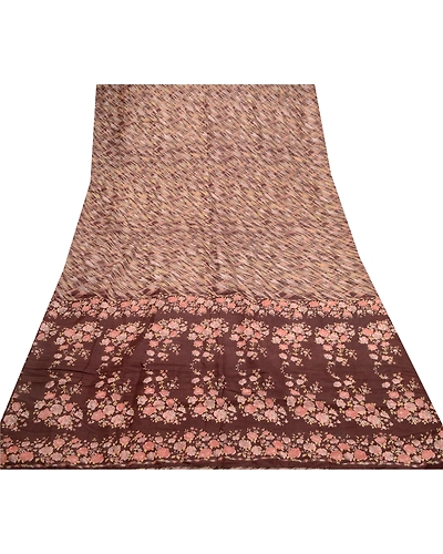 Sanskriti Vintage Coffee-Brown Sarees Pure Silk Floral Printed Sari Craft Fabric, PR-56768-Brown-Printed Floral Design-Pure Silk-7