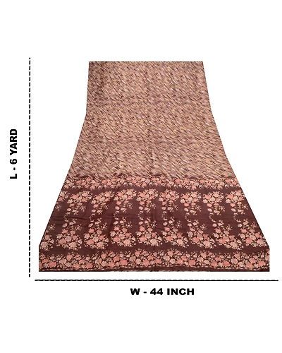 Sanskriti Vintage Coffee-Brown Sarees Pure Silk Floral Printed Sari Craft Fabric, PR-56768-Brown-Printed Floral Design-Pure Silk-8