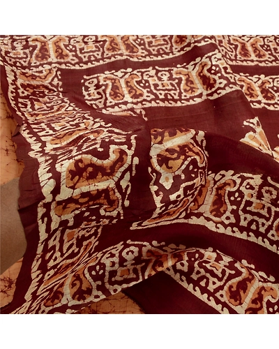 Sanskriti Vintage Indian Sarees Pure Silk Batik Printed Sari Soft Craft Fabric, PR-56778-Saffron-Printed Floral Design-Pure Silk-5