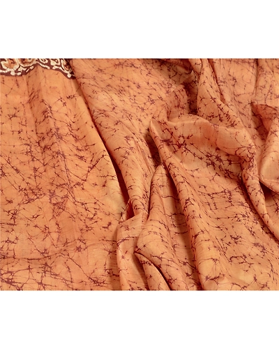 Sanskriti Vintage Indian Sarees Pure Silk Batik Printed Sari Soft Craft Fabric, PR-56778-Saffron-Printed Floral Design-Pure Silk-6