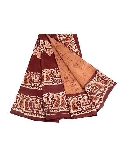 Sanskriti Vintage Indian Sarees Pure Silk Batik Printed Sari Soft Craft Fabric, PR-56778-Saffron-Printed Floral Design-Pure Silk-7