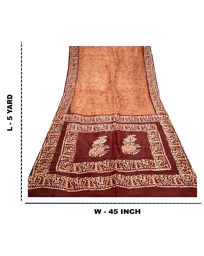 Sanskriti Vintage Indian Sarees Pure Silk Batik Printed Sari Soft Craft Fabric, PR-56778-Saffron-Printed Floral Design-Pure Silk-9