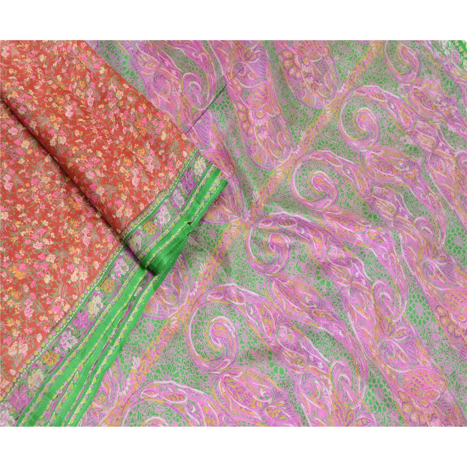 Sanskriti Vintage Red Sarees Pure Silk Printed Sari Soft Floral 5Yd Craft Fabric, PR-56801-Red-Printed Floral Design-Pure Silk-1