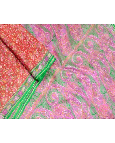 Sanskriti Vintage Red Sarees Pure Silk Printed Sari Soft Floral 5Yd Craft Fabric, PR-56801-Red-Printed Floral Design-Pure Silk-1