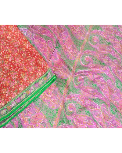 Sanskriti Vintage Red Sarees Pure Silk Printed Sari Soft Floral 5Yd Craft Fabric, PR-56801-Red-Printed Floral Design-Pure Silk-2