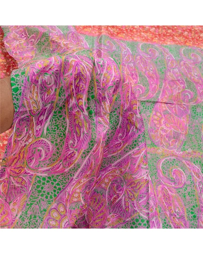 Sanskriti Vintage Red Sarees Pure Silk Printed Sari Soft Floral 5Yd Craft Fabric, PR-56801-Red-Printed Floral Design-Pure Silk-5