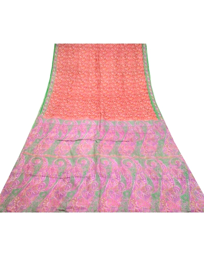Sanskriti Vintage Red Sarees Pure Silk Printed Sari Soft Floral 5Yd Craft Fabric, PR-56801-Red-Printed Floral Design-Pure Silk-7