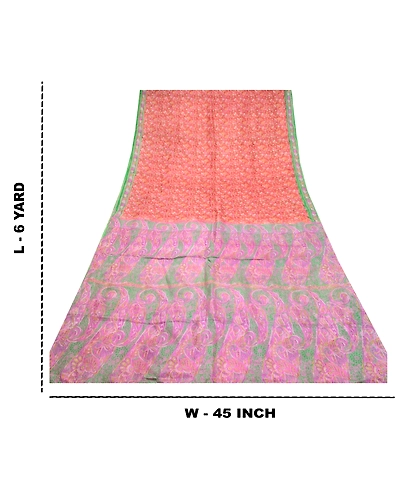 Sanskriti Vintage Red Sarees Pure Silk Printed Sari Soft Floral 5Yd Craft Fabric, PR-56801-Red-Printed Floral Design-Pure Silk-8