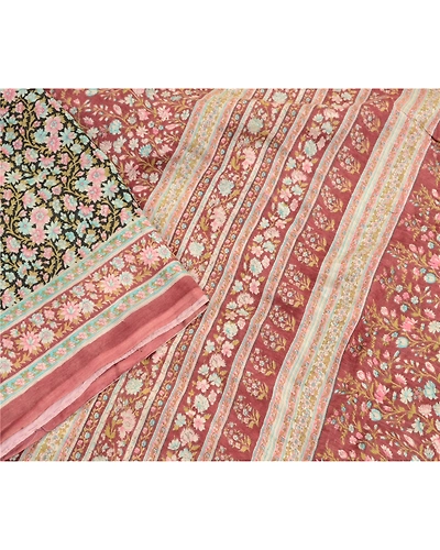 Sanskriti Vintage Black Sarees Blend Silk Printed Sari Floral 5Yd Craft Fabric, PR-56814-Black-Printed Floral Design-Blend Silk-2