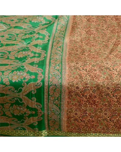 Sanskriti Vintage Brown Sarees Pure Silk Printed Sari Woven Soft Craft Fabric, PR-56833-Brown &amp; Green-Printed Floral Design-Pure Silk-3