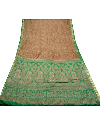 Sanskriti Vintage Brown Sarees Pure Silk Printed Sari Woven Soft Craft Fabric, PR-56833-Brown &amp; Green-Printed Floral Design-Pure Silk-7
