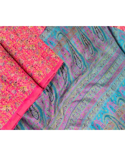 Sanskriti Vintage Pink Sarees 100% Pure Silk Printed Sari 5Yd Soft Craft Fabric, PR-56841-Pink-Printed Floral Design-Pure Silk-1