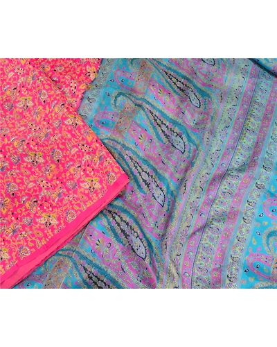 Sanskriti Vintage Pink Sarees 100% Pure Silk Printed Sari 5Yd Soft Craft Fabric, PR-56841-Pink-Printed Floral Design-Pure Silk-2