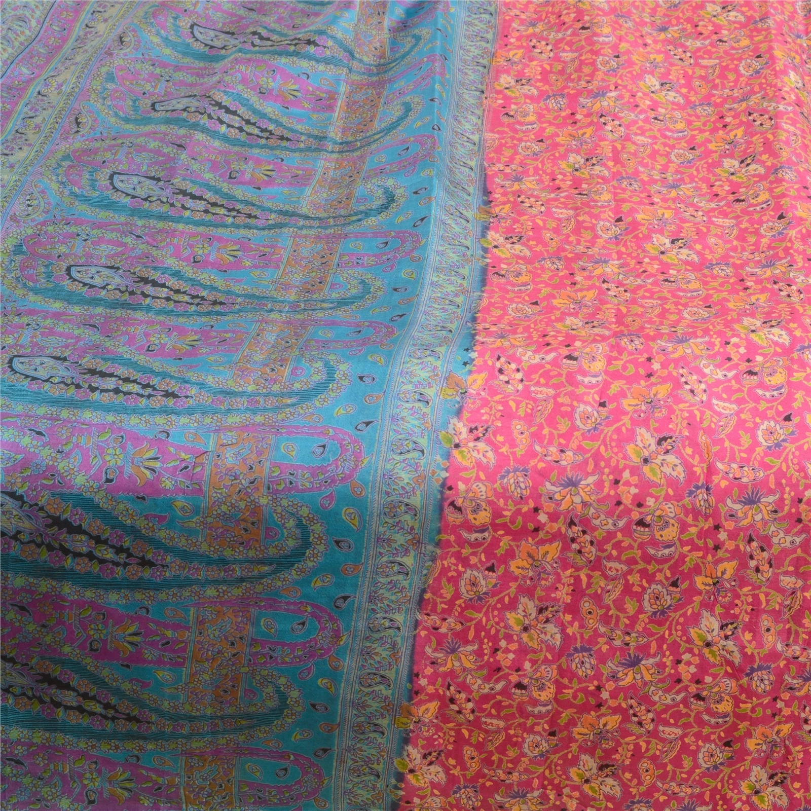 Sanskriti Vintage Pink Sarees 100% Pure Silk Printed Sari 5Yd Soft Craft Fabric, PR-56841-Pink-Printed Floral Design-Pure Silk-3