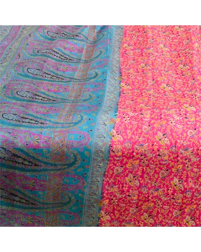 Sanskriti Vintage Pink Sarees 100% Pure Silk Printed Sari 5Yd Soft Craft Fabric, PR-56841-Pink-Printed Floral Design-Pure Silk-3