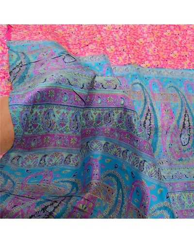 Sanskriti Vintage Pink Sarees 100% Pure Silk Printed Sari 5Yd Soft Craft Fabric, PR-56841-Pink-Printed Floral Design-Pure Silk-5