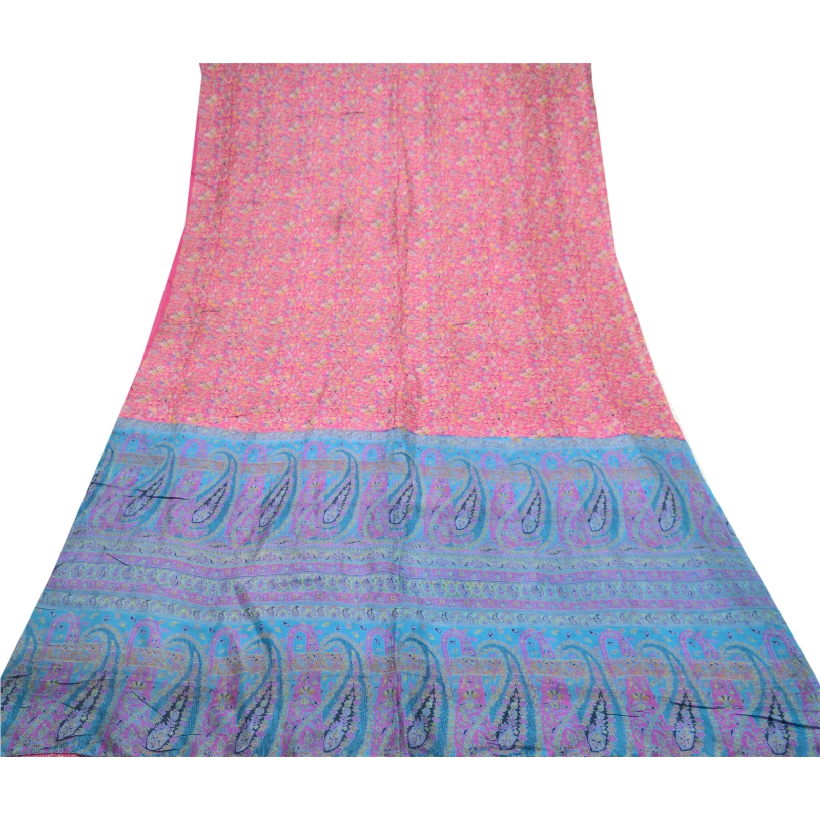 Sanskriti Vintage Pink Sarees 100% Pure Silk Printed Sari 5Yd Soft Craft Fabric, PR-56841-Pink-Printed Floral Design-Pure Silk-7