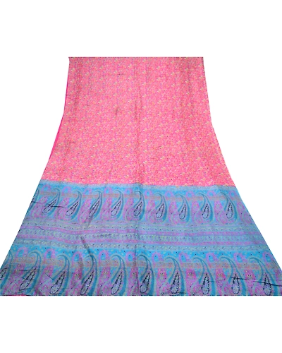 Sanskriti Vintage Pink Sarees 100% Pure Silk Printed Sari 5Yd Soft Craft Fabric, PR-56841-Pink-Printed Floral Design-Pure Silk-7