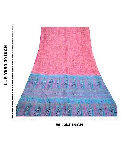 Sanskriti Vintage Pink Sarees 100% Pure Silk Printed Sari 5Yd Soft Craft Fabric, PR-56841-Pink-Printed Floral Design-Pure Silk-8