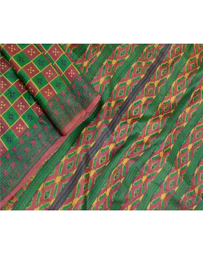 Sanskriti Vintage Green &amp; Purple Ikat Printed Sarees Pure Silk Sari Craft Fabric, PR-56944-Green &amp; Purple-Printed Work-100% Pure Silk-1