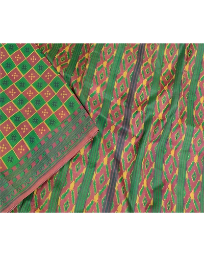 Sanskriti Vintage Green &amp; Purple Ikat Printed Sarees Pure Silk Sari Craft Fabric, PR-56944-Green &amp; Purple-Printed Work-100% Pure Silk-2