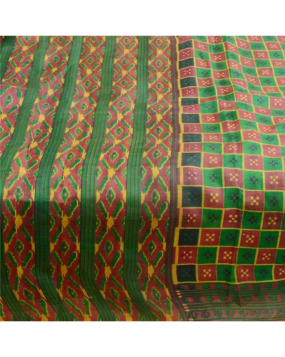 Sanskriti Vintage Green &amp; Purple Ikat Printed Sarees Pure Silk Sari Craft Fabric, PR-56944-Green &amp; Purple-Printed Work-100% Pure Silk-3