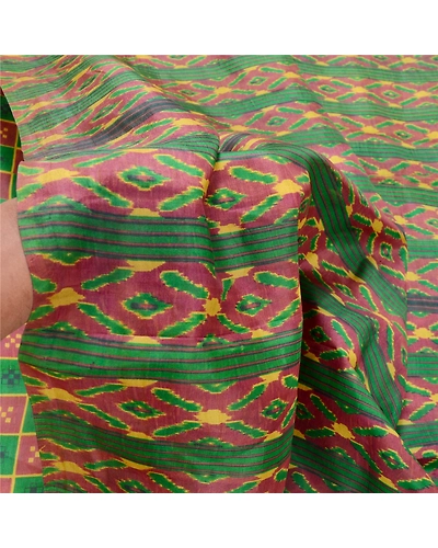 Sanskriti Vintage Green &amp; Purple Ikat Printed Sarees Pure Silk Sari Craft Fabric, PR-56944-Green &amp; Purple-Printed Work-100% Pure Silk-5