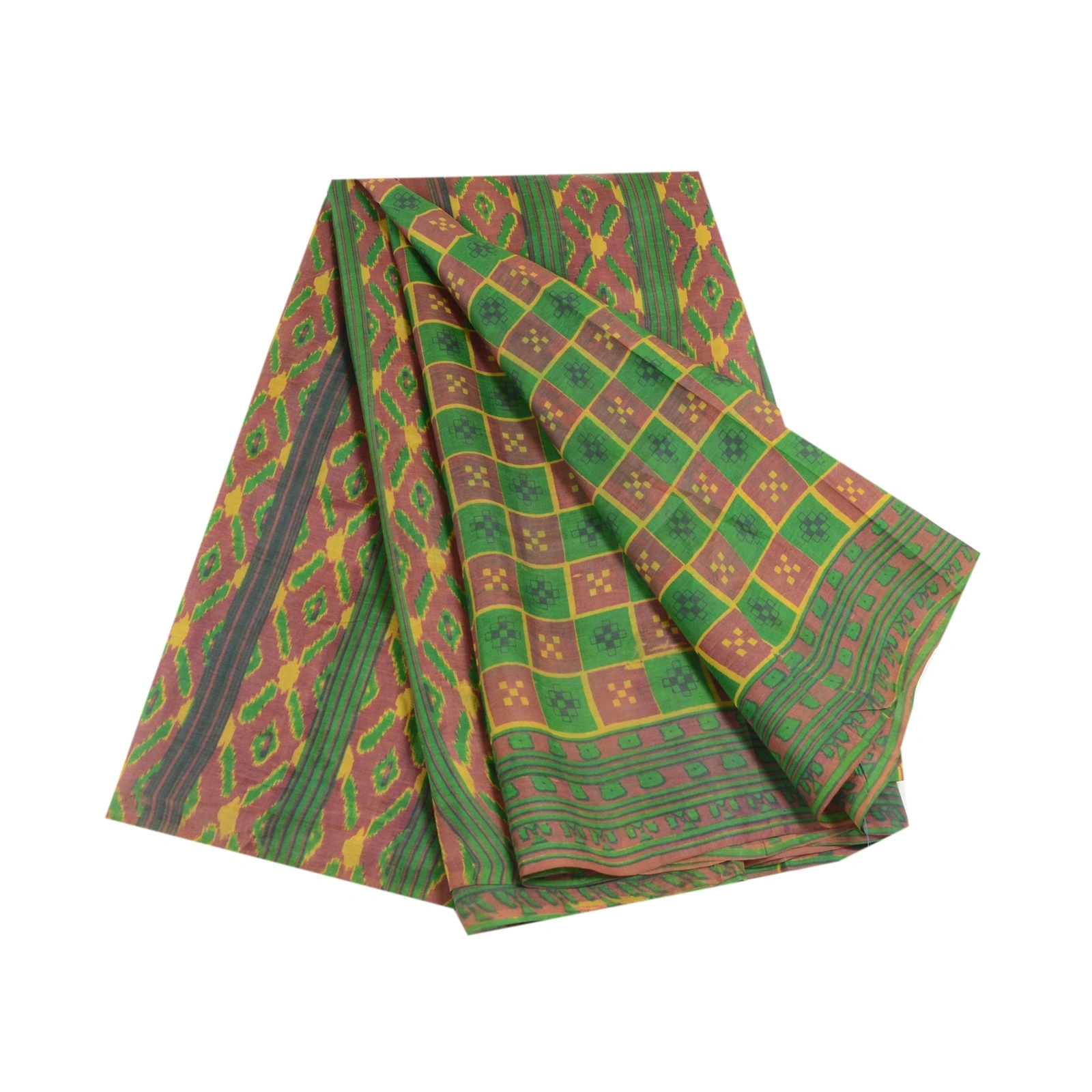 Sanskriti Vintage Green &amp; Purple Ikat Printed Sarees Pure Silk Sari Craft Fabric, PR-56944-Green &amp; Purple-Printed Work-100% Pure Silk-6