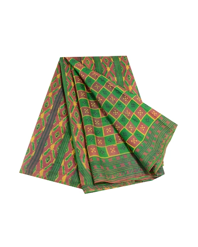 Sanskriti Vintage Green &amp; Purple Ikat Printed Sarees Pure Silk Sari Craft Fabric, PR-56944-Green &amp; Purple-Printed Work-100% Pure Silk-6