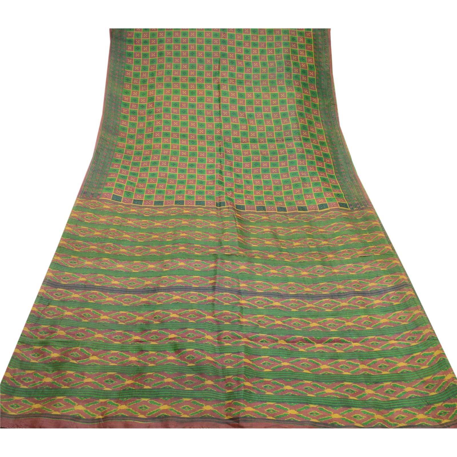 Sanskriti Vintage Green &amp; Purple Ikat Printed Sarees Pure Silk Sari Craft Fabric, PR-56944-Green &amp; Purple-Printed Work-100% Pure Silk-7