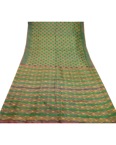 Sanskriti Vintage Green &amp; Purple Ikat Printed Sarees Pure Silk Sari Craft Fabric, PR-56944-Green &amp; Purple-Printed Work-100% Pure Silk-7