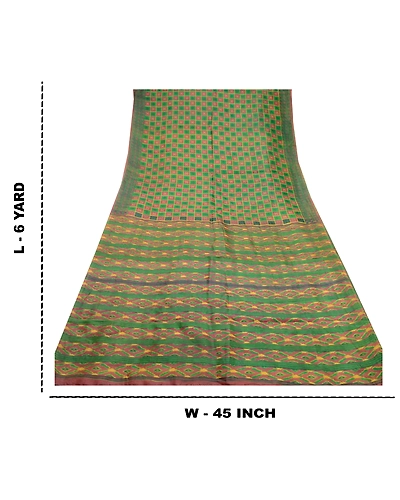 Sanskriti Vintage Green &amp; Purple Ikat Printed Sarees Pure Silk Sari Craft Fabric, PR-56944-Green &amp; Purple-Printed Work-100% Pure Silk-8