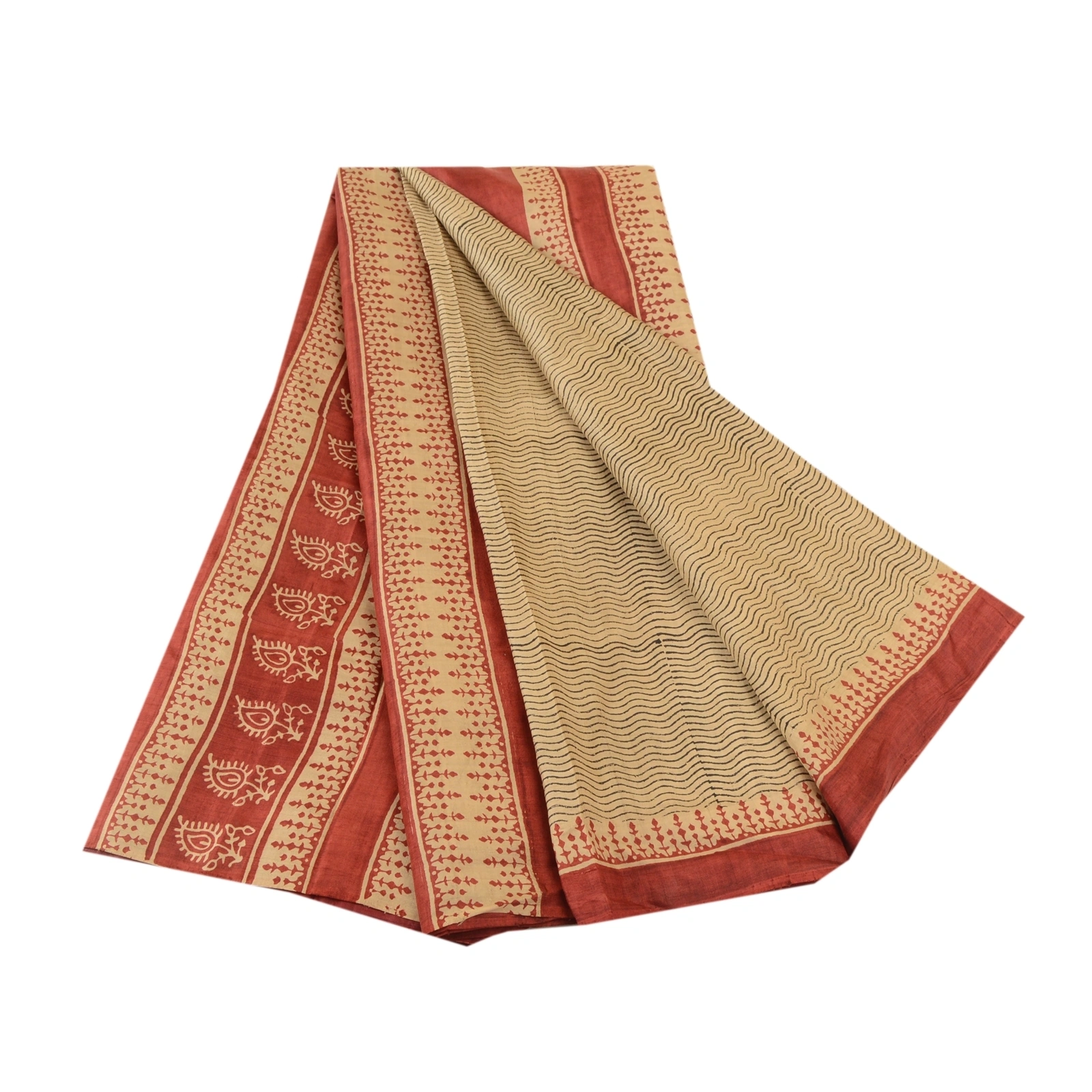 Sanskriti Vintage Cream &amp; Red Pure Silk Sarees Printed Sari Soft Craft Fabric, PR-56978-Cream &amp; Red-Printed Floral Design-Pure Silk-7