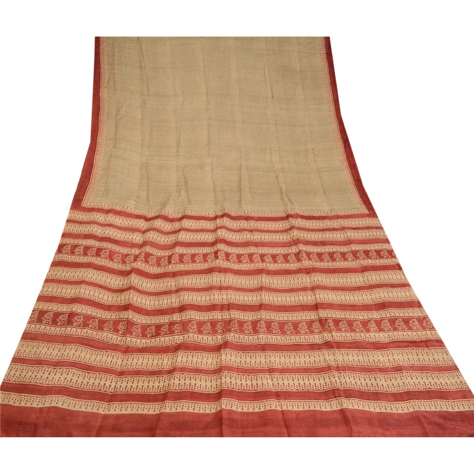 Sanskriti Vintage Cream &amp; Red Pure Silk Sarees Printed Sari Soft Craft Fabric, PR-56978-Cream &amp; Red-Printed Floral Design-Pure Silk-8