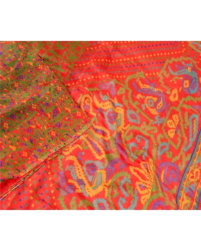 Sanskriti Vintage Indian Pure Silk Sarees Red Printed Sari Floral Craft Fabric, PR-56989-Red-Printed Floral Design-Pure Silk-2