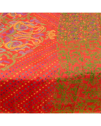 Sanskriti Vintage Indian Pure Silk Sarees Red Printed Sari Floral Craft Fabric, PR-56989-Red-Printed Floral Design-Pure Silk-3