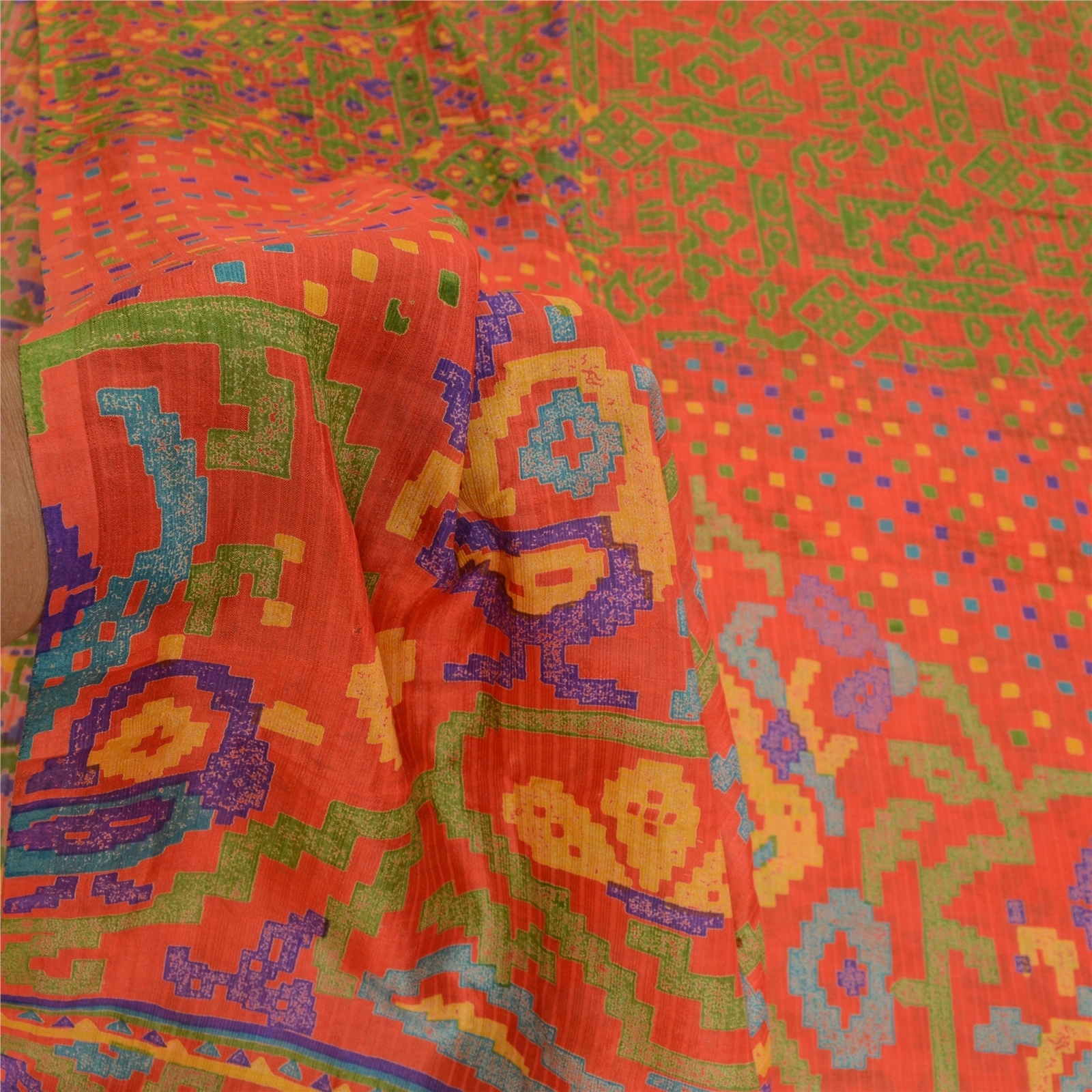 Sanskriti Vintage Indian Pure Silk Sarees Red Printed Sari Floral Craft Fabric, PR-56989-Red-Printed Floral Design-Pure Silk-5