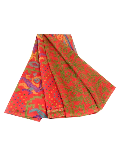 Sanskriti Vintage Indian Pure Silk Sarees Red Printed Sari Floral Craft Fabric, PR-56989-Red-Printed Floral Design-Pure Silk-6