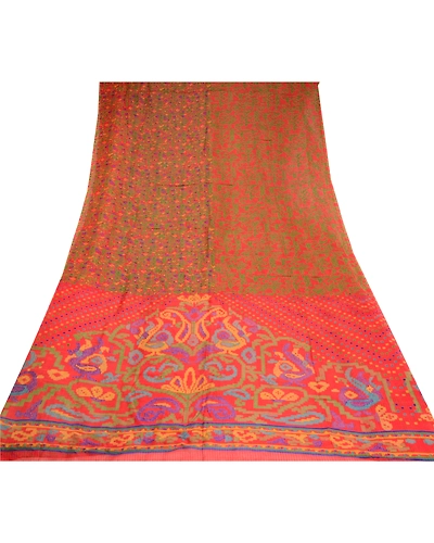 Sanskriti Vintage Indian Pure Silk Sarees Red Printed Sari Floral Craft Fabric, PR-56989-Red-Printed Floral Design-Pure Silk-7
