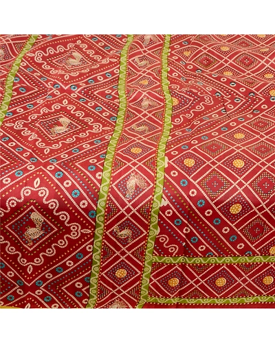 Sanskriti Vintage Indian Bandhani Pure Silk Sarees Red Printed Sari Craft Fabric, PR-56994-Red-Printed Floral Design-Pure Silk-3