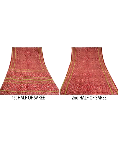 Sanskriti Vintage Indian Bandhani Pure Silk Sarees Red Printed Sari Craft Fabric, PR-56994-Red-Printed Floral Design-Pure Silk-4