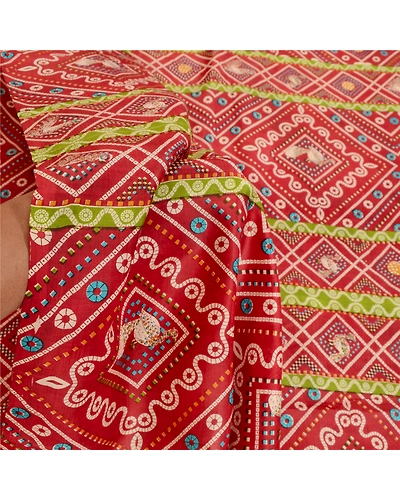 Sanskriti Vintage Indian Bandhani Pure Silk Sarees Red Printed Sari Craft Fabric, PR-56994-Red-Printed Floral Design-Pure Silk-5