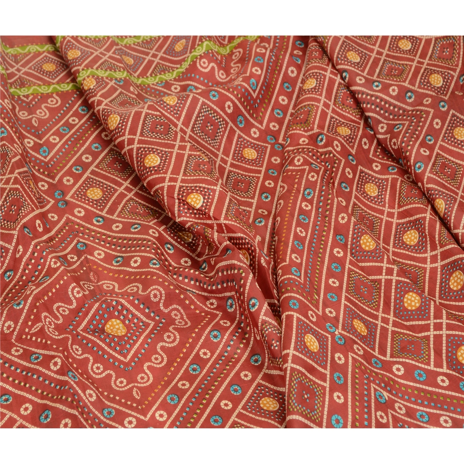 Sanskriti Vintage Indian Bandhani Pure Silk Sarees Red Printed Sari Craft Fabric, PR-56994-Red-Printed Floral Design-Pure Silk-6