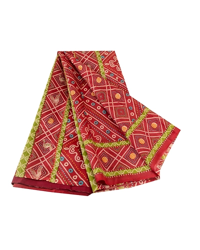Sanskriti Vintage Indian Bandhani Pure Silk Sarees Red Printed Sari Craft Fabric, PR-56994-Red-Printed Floral Design-Pure Silk-7