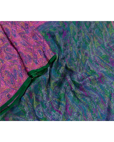 Sanskriti Vintage Purple Sarees 100% Pure Silk Printed Sari Floral Sewing Fabric, PR-57120-Purple-Printed Floral Design-Pure Silk-1