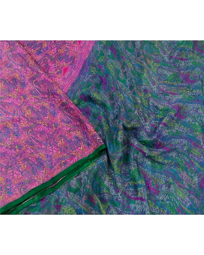 Sanskriti Vintage Purple Sarees 100% Pure Silk Printed Sari Floral Sewing Fabric, PR-57120-Purple-Printed Floral Design-Pure Silk-2