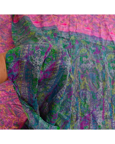 Sanskriti Vintage Purple Sarees 100% Pure Silk Printed Sari Floral Sewing Fabric, PR-57120-Purple-Printed Floral Design-Pure Silk-5