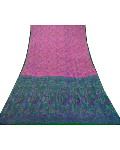 Sanskriti Vintage Purple Sarees 100% Pure Silk Printed Sari Floral Sewing Fabric, PR-57120-Purple-Printed Floral Design-Pure Silk-7