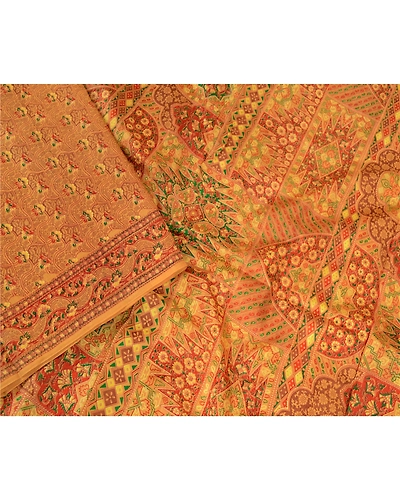 Sanskriti Vintage Mustard Indian Pure Silk Sarees Printed Sari 5Yd Craft Fabric, PR-57159-Mustard-Printed Floral Design-Pure Silk-2
