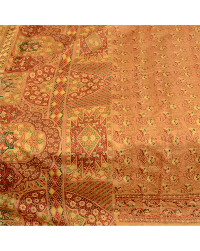 Sanskriti Vintage Mustard Indian Pure Silk Sarees Printed Sari 5Yd Craft Fabric, PR-57159-Mustard-Printed Floral Design-Pure Silk-3